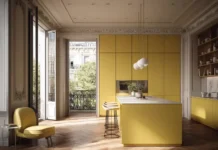Yellow Kitchen Cabinets With Black Hardware for Modern Contrast